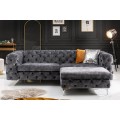 Luxusn&aacute; glamour taburetka Modern Barock so siv&yacute;m zamatov&yacute;m poťahom s chesterfield pre&scaron;&iacute;van&iacute;m so strieborn&yacute;mi nožičkami 92 cm 