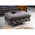 Luxusn&aacute; glamour taburetka Modern Barock so siv&yacute;m zamatov&yacute;m poťahom s chesterfield pre&scaron;&iacute;van&iacute;m so strieborn&yacute;mi nožičkami 92 cm 
