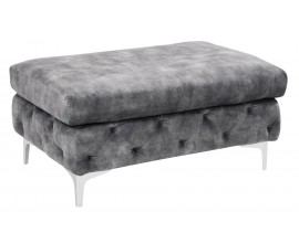 Luxusn&aacute; glamour taburetka Modern Barock so siv&yacute;m zamatov&yacute;m poťahom s chesterfield pre&scaron;&iacute;van&iacute;m so strieborn&yacute;mi nožičkami 92 cm 