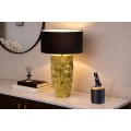 Luxusn&aacute; art-deco stoln&aacute; lampa Almina so zlat&yacute;m hlin&iacute;kov&yacute;m podstavcom s kladivkov&yacute;m efektom a čiernym textiln&yacute;m tienidlom 53 cm 