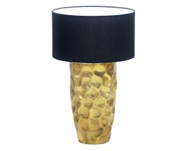 Luxusn&aacute; art-deco stoln&aacute; lampa Almina so zlat&yacute;m hlin&iacute;kov&yacute;m podstavcom s kladivkov&yacute;m efektom a čiernym textiln&yacute;m tienidlom 53 cm 