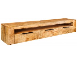 Luxusn&yacute; z&aacute;vesn&yacute; obdĺžnikov&yacute; TV stol&iacute;k Iron Steel z mas&iacute;vneho mangov&eacute;ho dreva s tromi z&aacute;suvkami a otvorenou policou 160 cm 