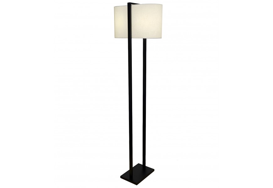 Industriálna obdĺžniková stojaca lampa Ambient s textilným oválným tienidlom svetlej farby s vysokou čiernou konštrukciou so základňou z MDF materiálu v čiernej farbe