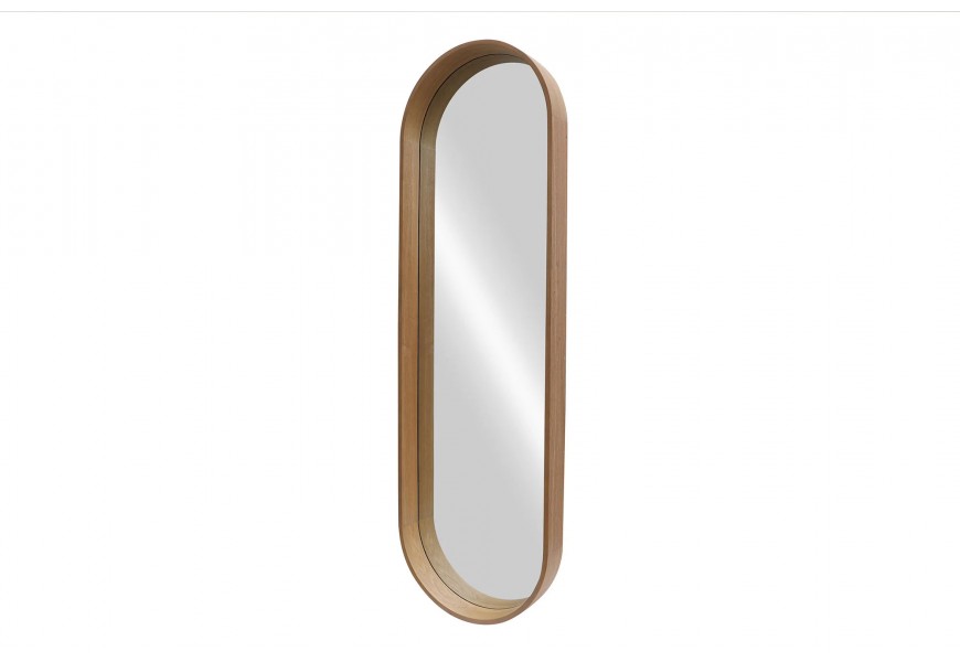 Moderné minimalistické hnedé nástenné zrkadlo Auri oválneho tvaru s rámom z dyhovaného dreva s orechovým dizajnom s priznanou kresbou letokruhov s vyvýšeným okrajom