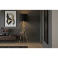 Modern&aacute; glamour stojaca lampa Mervik so zlatou trojitou kon&scaron;trukciou s odkladac&iacute;m priestorom a tmav&yacute;m tienidlom 175 cm 