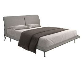 Luxusn&aacute; modern&aacute; dizajnov&aacute; čal&uacute;nen&aacute; manželsk&aacute; posteľ Forma Moderna so siv&yacute;m textiln&yacute;m poťahom s obdĺžnikov&yacute;m čelom so &scaron;t&iacute;hlymi kovov&yacute;mi nohami v čiernej farbe