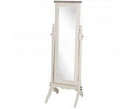 Šatníkové provensálske zrkadlo PORTO so stojanom vo vintage bielej farbe