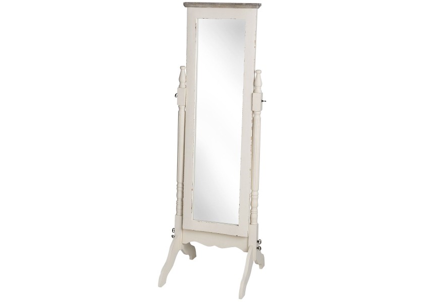 Šatníkové provensálske zrkadlo PORTO so stojanom vo vintage bielej farbe