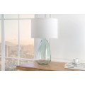 Dizajnov&aacute; modern&aacute; stoln&aacute; lampa Glassy s priehľadnou nohou zo skla s bielym textiln&yacute;m tienidlom 60 cm