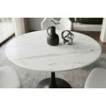 Dizajnov&yacute; okr&uacute;hly jed&aacute;lensk&yacute; st&ocirc;l Ceramia Blanca s bielou keramickou mramorovou doskou a čiernou kovovou nohou 80 cm