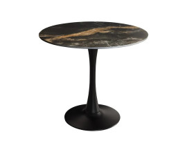 Dizajnový moderný okrúhly jedálenský stôl Ceramia v čiernej farbe s keramickou mramorovou doskou a kovovou nohou 80 cm