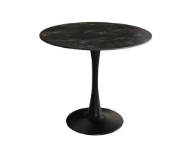Industri&aacute;lny čierny jed&aacute;lensk&yacute; st&ocirc;l Ceramia Gris s okr&uacute;hlou keramickou doskou so siv&yacute;m mramorov&yacute;m dizajnom a kovovou nohou 80 cm