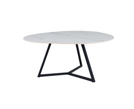 Modern&yacute; pr&iacute;ručn&yacute; stol&iacute;k Ceramia Blanca s keramickou doskou organick&eacute;ho tvaru s bielym mramorov&yacute;m dekorom a čiernymi nohami 70 cm