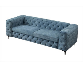 Dizajnov&aacute; glamour čal&uacute;nen&aacute; trojsedačka Modern Barock so zamatov&yacute;m petrolejovo modr&yacute;m poťahom so &scaron;irok&yacute;mi opierkami a bodov&yacute;m pre&scaron;&iacute;van&iacute;m v chesterfield &scaron;t&yacute;le s čiernymi nožičkami