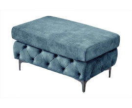 Dizajnov&aacute; glamour zamatov&aacute; taburetka Modern Barock v petrolejovej modrej farbe s obdĺžnikov&yacute;m hladk&yacute;m sedadlom a chesterfield pre&scaron;&iacute;van&iacute;m na bokoch so &scaron;t&iacute;hlymi čiernymi nožičkami