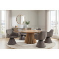 Art deco otočn&aacute; zamatov&aacute; jed&aacute;lensk&aacute; stolička Sonu s celoplo&scaron;n&yacute;m čal&uacute;nen&iacute;m v hnedosivej farbe s mohutnou nohou a opierkami 62 cm
