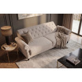 Dizajnov&aacute; chesterfield rozkladacia sedačka Maison Belle Affaire pre tri osoby s b&eacute;žov&yacute;m bukl&eacute; poťahom 220 cm