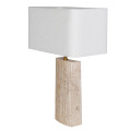 Luxusn&aacute; modern&aacute; stoln&aacute; lampa Olia s b&eacute;žovou nohou s pr&iacute;rodn&eacute;ho travert&iacute;nu s rebrovan&yacute;m reli&eacute;fom a bielym ľanov&yacute;m tienidlom 72 cm