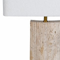 Luxusn&aacute; modern&aacute; stoln&aacute; lampa Olia s b&eacute;žovou nohou s pr&iacute;rodn&eacute;ho travert&iacute;nu s rebrovan&yacute;m reli&eacute;fom a bielym ľanov&yacute;m tienidlom 72 cm