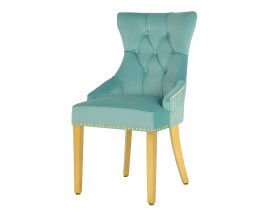 Barokov&aacute; jed&aacute;lensk&aacute; stolička Modern/Gold Barrock s čal&uacute;nen&iacute;m zo svetlo modr&eacute;ho zamatu s diamantov&yacute;m pre&scaron;&iacute;van&iacute;m a klopadlom 94 cm