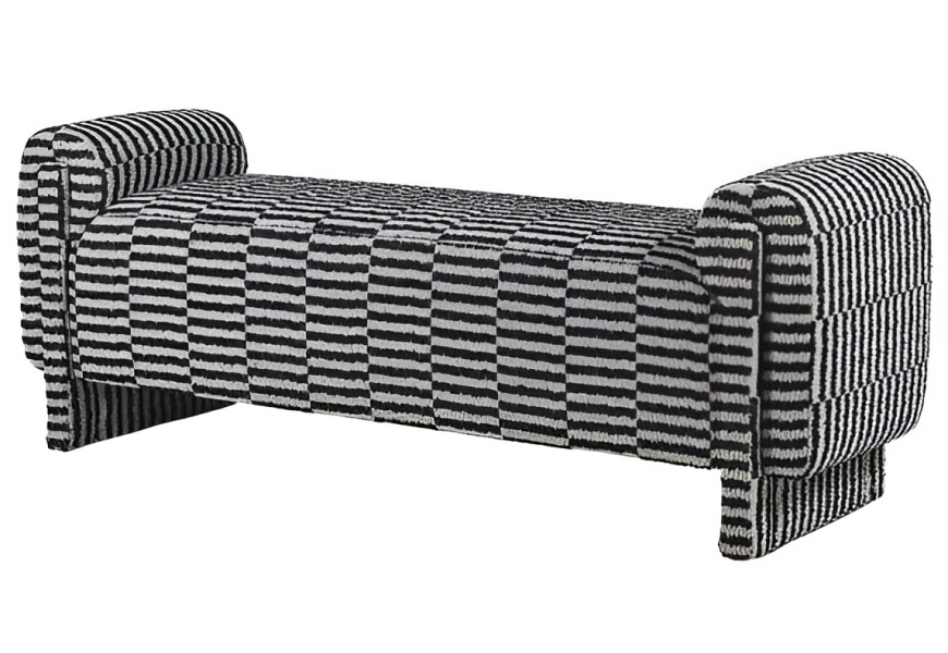 Luxusn&aacute; art deco čal&uacute;nen&aacute; čierno biela dvojmiestna obdĺžnikov&aacute; lavica Hubert so vzorovan&yacute;m p&aacute;sikov&yacute;m dizajnom 155 cm
