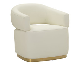 Art deco čal&uacute;nen&eacute; biele kreslo Juteg s eko kožen&yacute;m poťahom so zlatou kovovou podstavou 84 cm