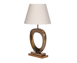 Luxusná art deco stolná lampa Elysium s kovovou podstavou s dizajnovým kruhom v bronzovej farbe a béžovým tienidlom 83 cm