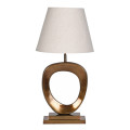 Luxusn&aacute; art deco stoln&aacute; lampa Elysium s kovovou podstavou s dizajnov&yacute;m kruhom v bronzovej farbe a b&eacute;žov&yacute;m tienidlom 83 cm