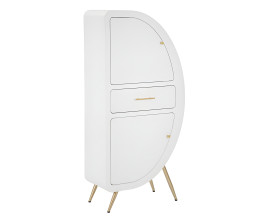 Art deco atypick&aacute; biela skrinka Anila s dvomi dvierkami a jednou z&aacute;suvkou s kovov&yacute;mi zlat&yacute;mi nožičkami a &uacute;chytkami 133 cm