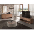 Luxusn&yacute; modern&yacute; Tv stol&iacute;k Vita Naturale v orechovej hnedej farbe s tromi z&aacute;suvkami a otvorenou policou 180 cm