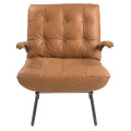 Luxusn&eacute; retro kožen&eacute; kreslo Vita Naturale v koňakovej farbe s pre&scaron;&iacute;van&iacute;m a gomb&iacute;kmi s čiernou kovovou kon&scaron;truciou 91 cm