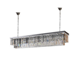 Luxusný art deco krištáľový luster Opal s obdĺžnikovou striebornou konštrukciou a čírym skleneným tienidlom 180 cm