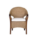 Vintage ratanov&eacute; kreslo New Cobra Rattan s hust&yacute;m v&yacute;pletom v pr&iacute;rodnej svetlej hnedej farbe s tmav&scaron;&iacute;m r&aacute;mom z mahag&oacute;nu 60 cm