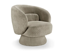 Dizajnov&eacute; art deco otočn&eacute; kreslo Elian s bukl&eacute; poťahom v hnedosivom odtieni taupe so zaoblenou siluetou 76 cm