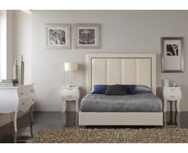 Moderná kožená posteľ Monica s elegantným prešívaným čelom krémovej farby 150-180cm 