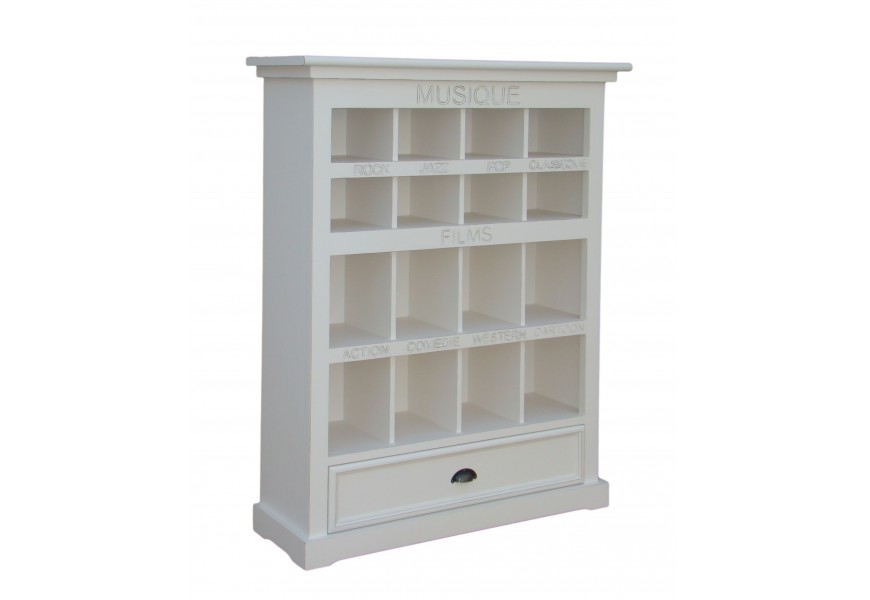 Odkladacia rustik&aacute;lna skrinka na DVD s jednou z&aacute;suvkou a 16 priehradkami JUNCO