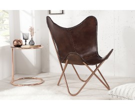 Dizajnové luxusné kreslo Butterfly hnedá koža