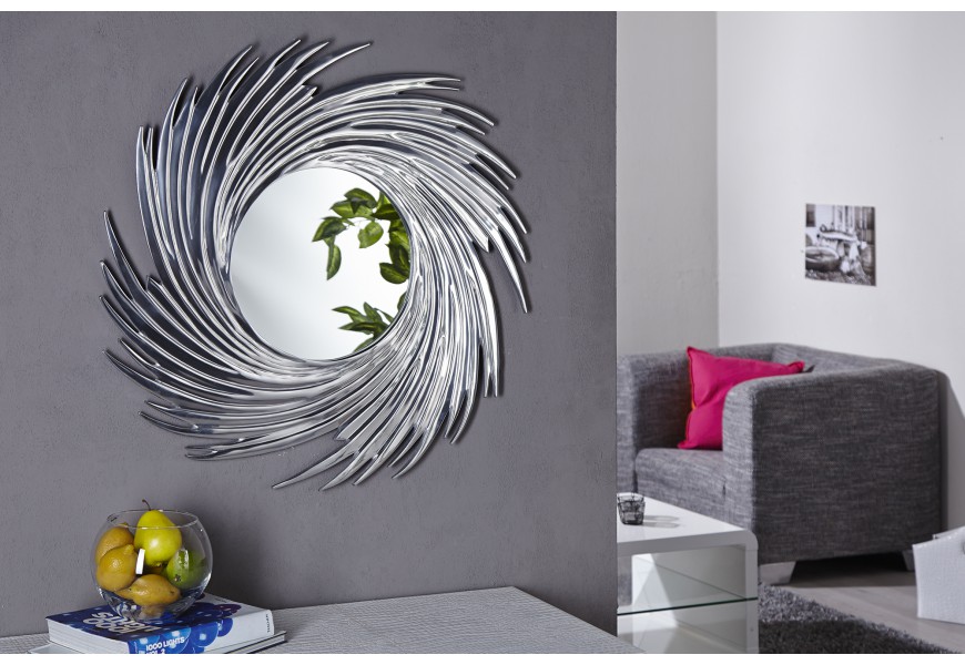 Luxusn&eacute; dizajnov&eacute; z&aacute;vesn&eacute; zrkadlo Soleil strieborn&eacute;