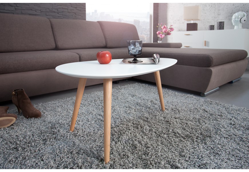 Konferenčný stolík v škandinávskom štýle biely s drevennými nožičkami