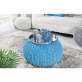Moderná okrúhla čalúnená modrá taburetka Stool s pletenou podstavou 45 cm