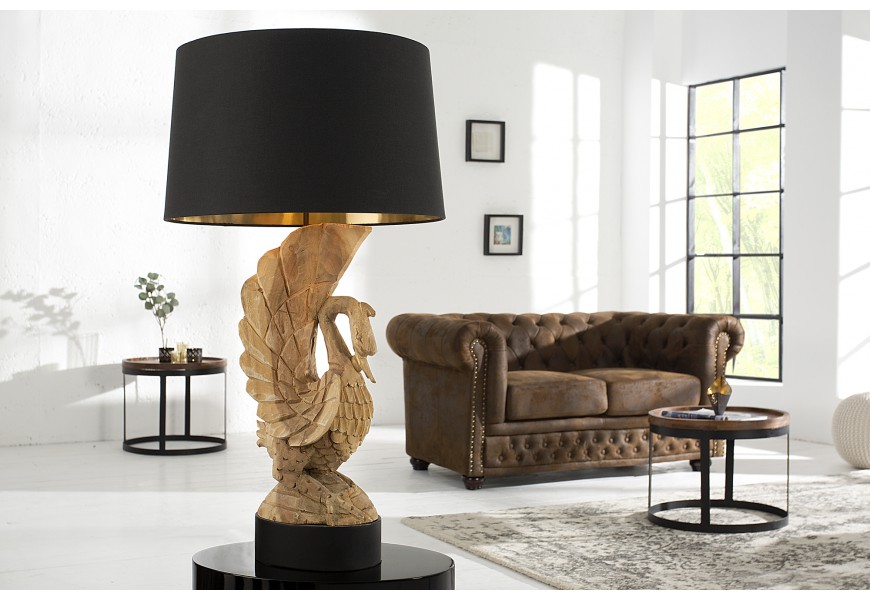 Dizajnová originálna stolná lampa SWAN z agátového dreva