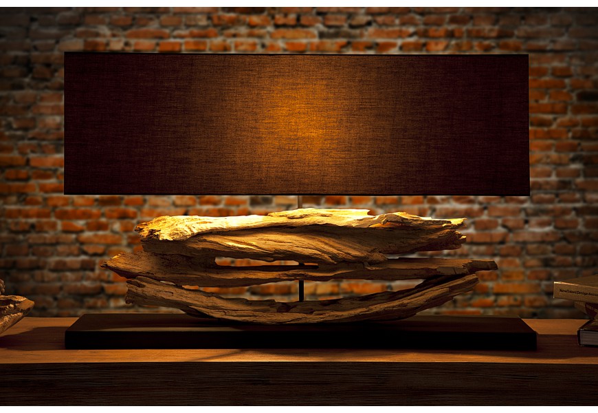 Dizajnová jedinečná stolná lampa z naplaveného dreva