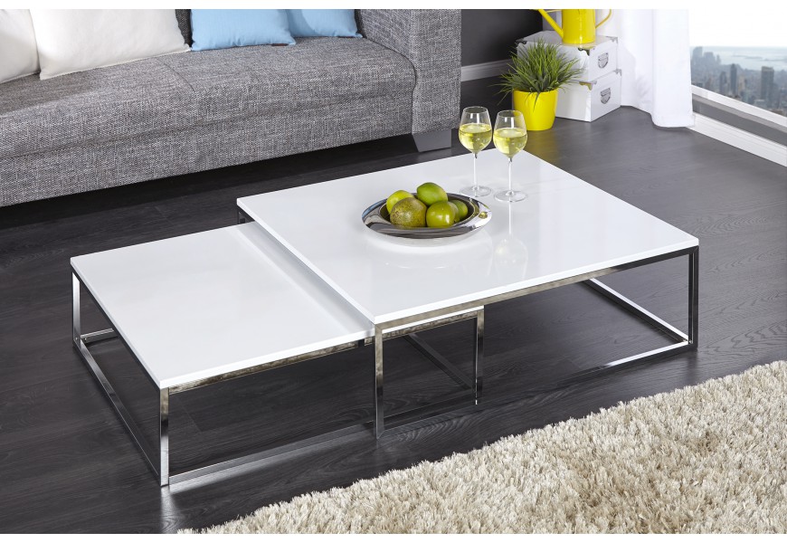 Set dvoch štýlových moderných stolíkov v bielej farbe