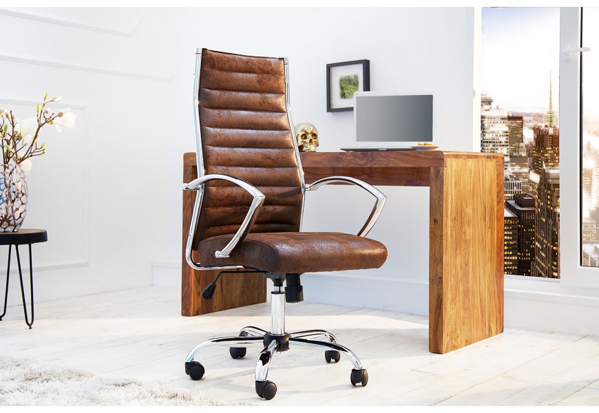 Modern&aacute; kancel&aacute;rska stolička Big Deal v hnedej antickej farbe s kovovou kon&scaron;trukciou a nastaviteľnou v&yacute;&scaron;kou 107-117cm