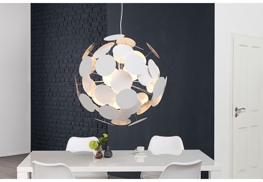 Luxusná dizajnová závesná lampa Infinity bielo strieborná