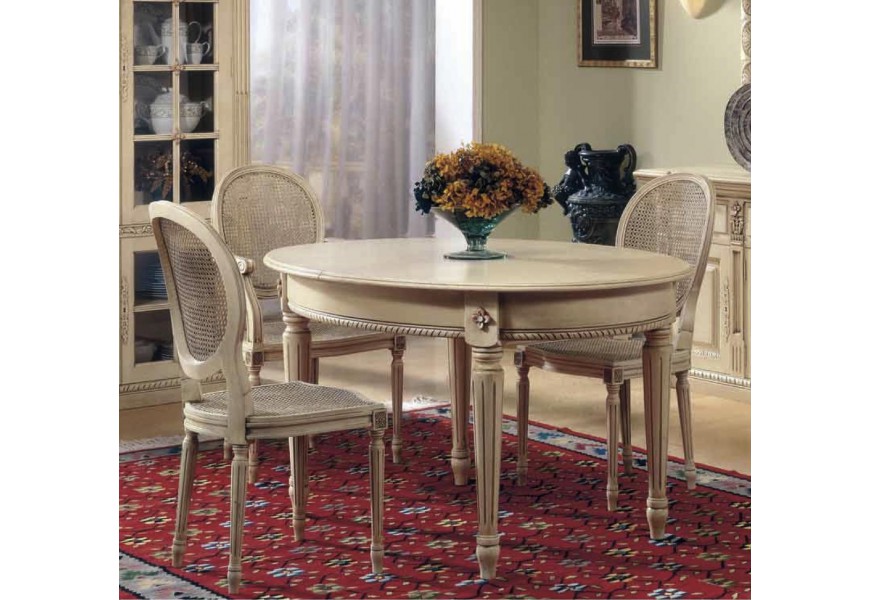 Luxusný rustikálny okrúhly jedálenský stôl Nuevas formas vyrezávaný rozkladací 178cm