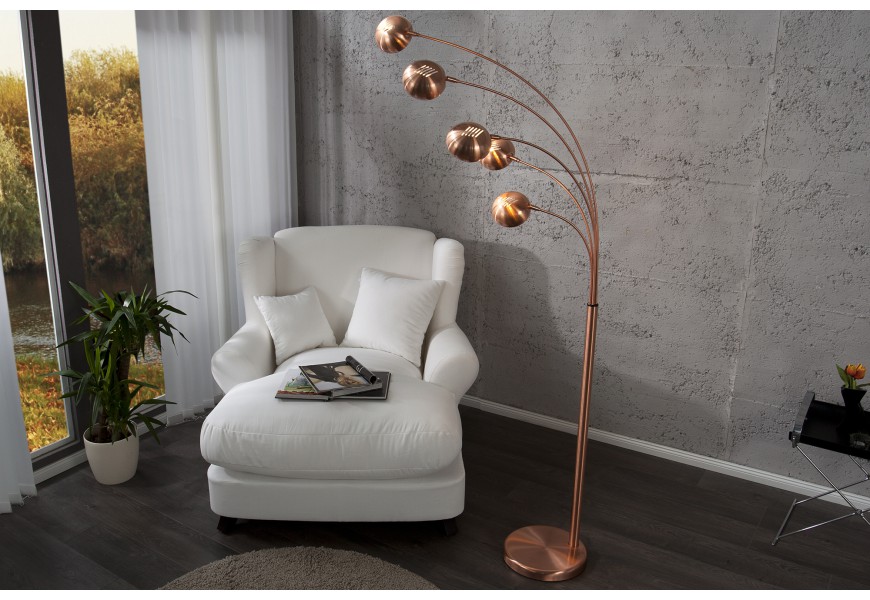 Dizajnová jedinečná stojaca lampa Five Lights medená
