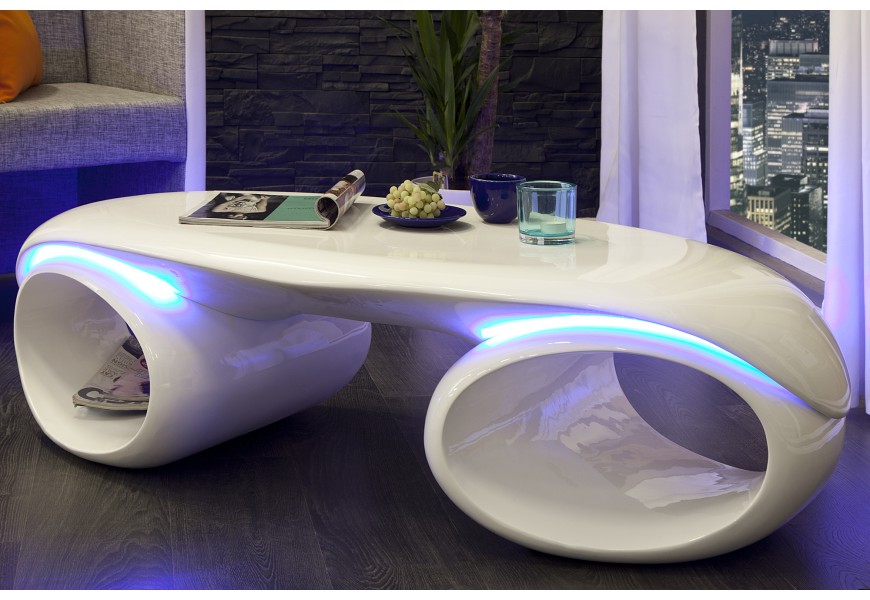 Modern&yacute; konferenčn&yacute; stol&iacute;k Futura biely s LED