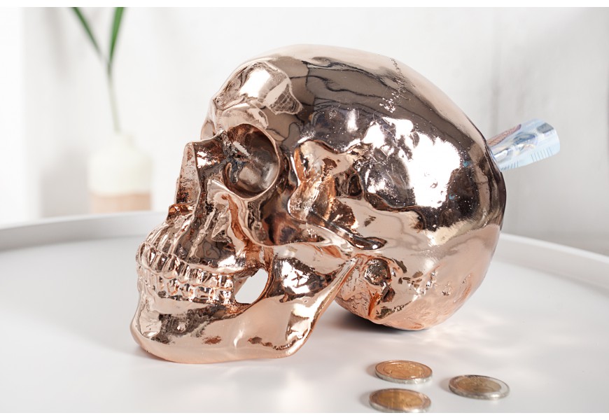 Extravagantn&aacute; jedinečn&aacute; dekoračn&aacute; pokladniča Lebky 20cm meďen&aacute;