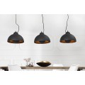 Industriálna čierna závesná lampa Raval s tromi okrúhlymi tienidlami s obdĺžnikovou krytinou so zlatými detailmi 140 cm
